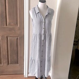 Naif Womens Tiered Midi Dress Striped Coastal Grandma Beach Drop Waist Medium